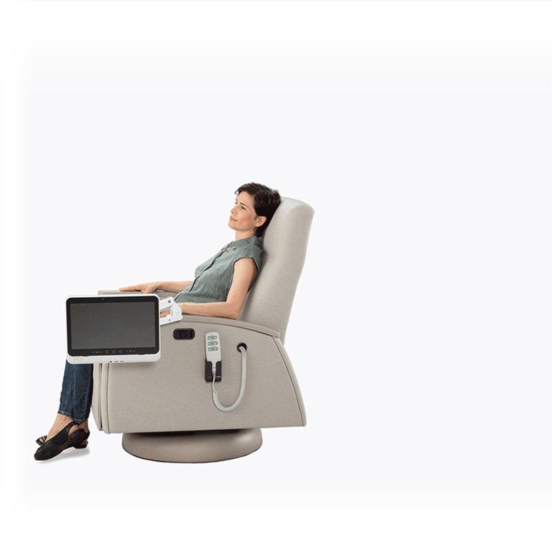 Motorized healthcare recliner anchored to floor, centralized power recliner for patient rooms
